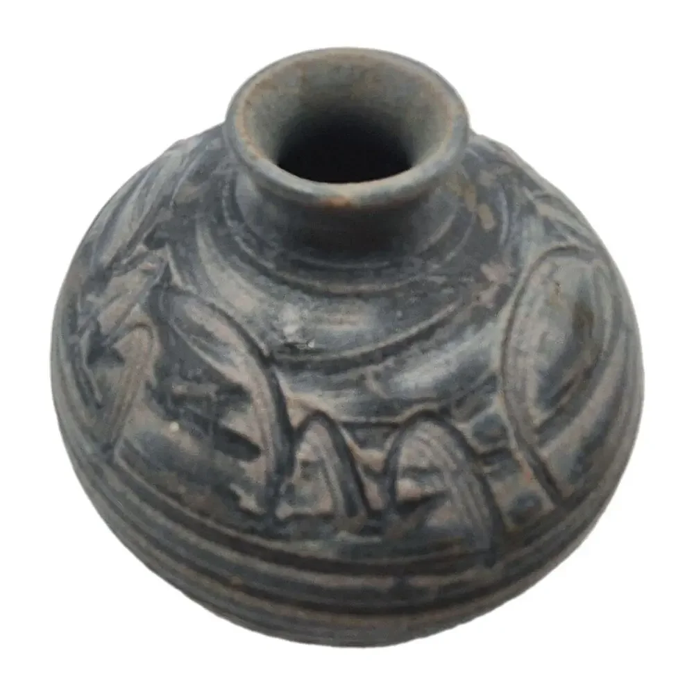 Vintage Studio Art Pottery Blue Mini Vase Signed D Dunn 3